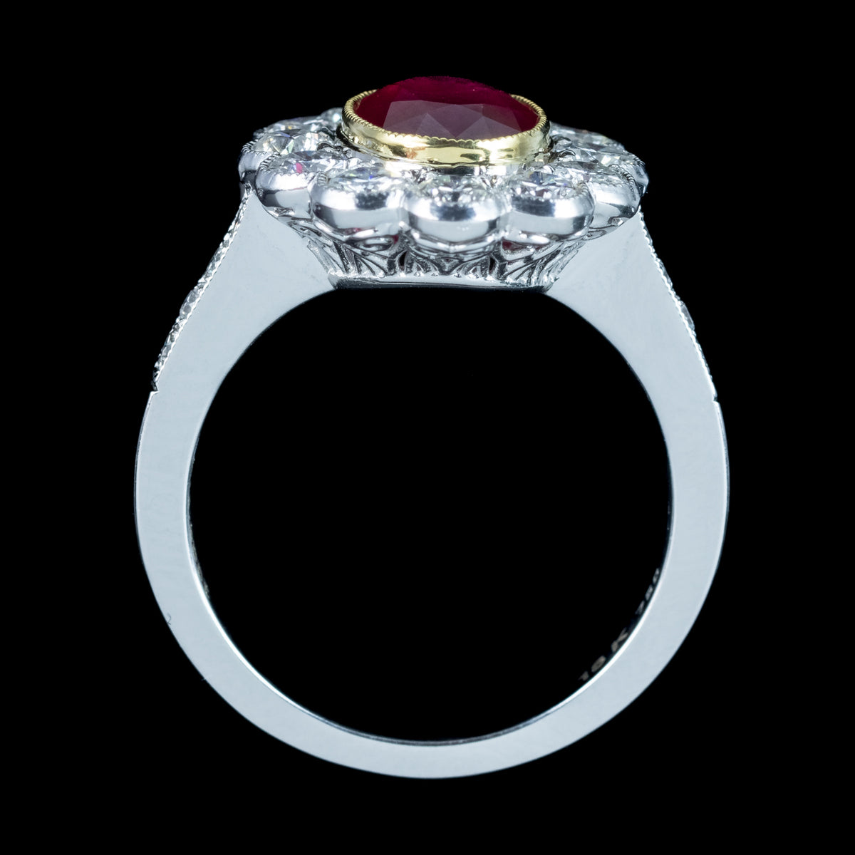 Edwardian Style Ruby Diamond Cluster Ring 2.05ct Burmese Ruby