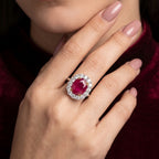 Edwardian Style Ruby Diamond Cluster Ring 9.04ct Greenland Ruby With Cert