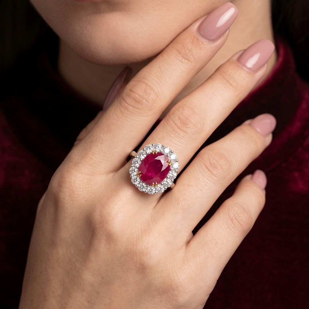 Edwardian Style Ruby Diamond Cluster Ring 9.04ct Greenland Ruby With Cert