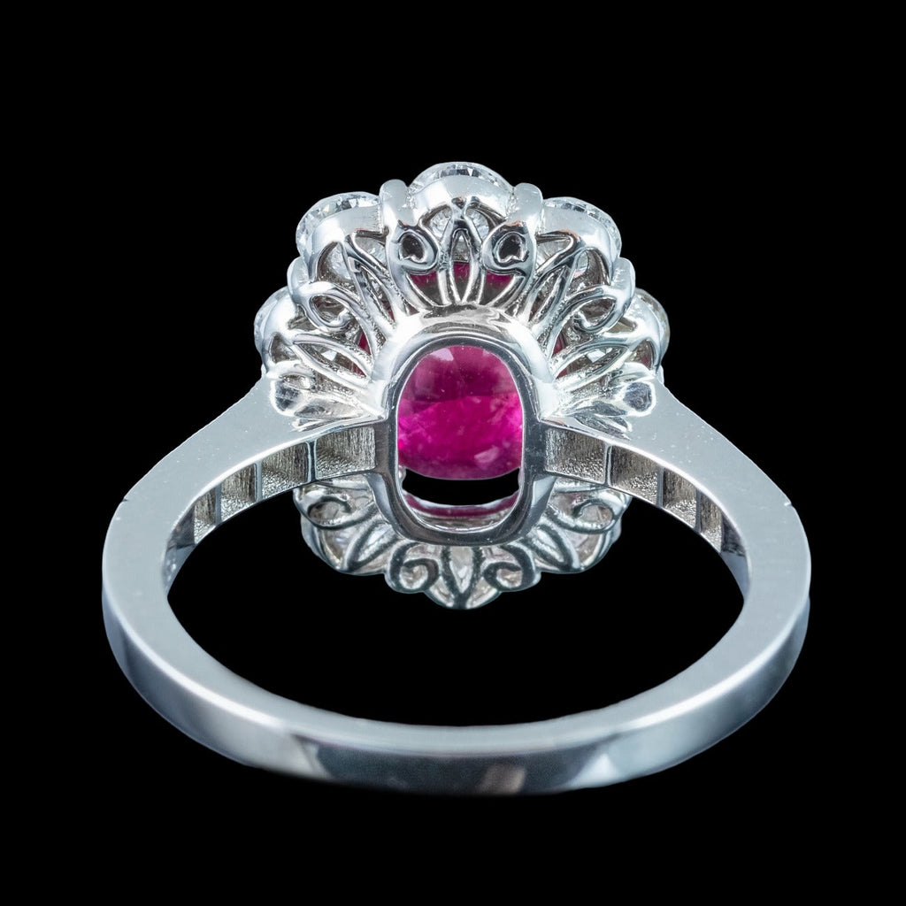 Edwardian Style Ruby Diamond Daisy Cluster Ring 2.12ct Ruby