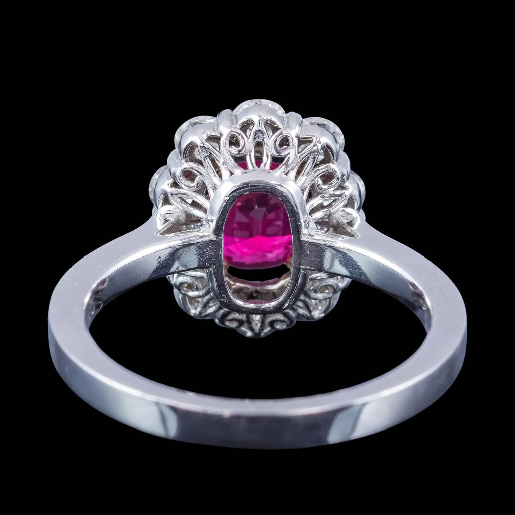 Edwardian Style Ruby Diamond Daisy Cluster Ring 1.67ct Ruby