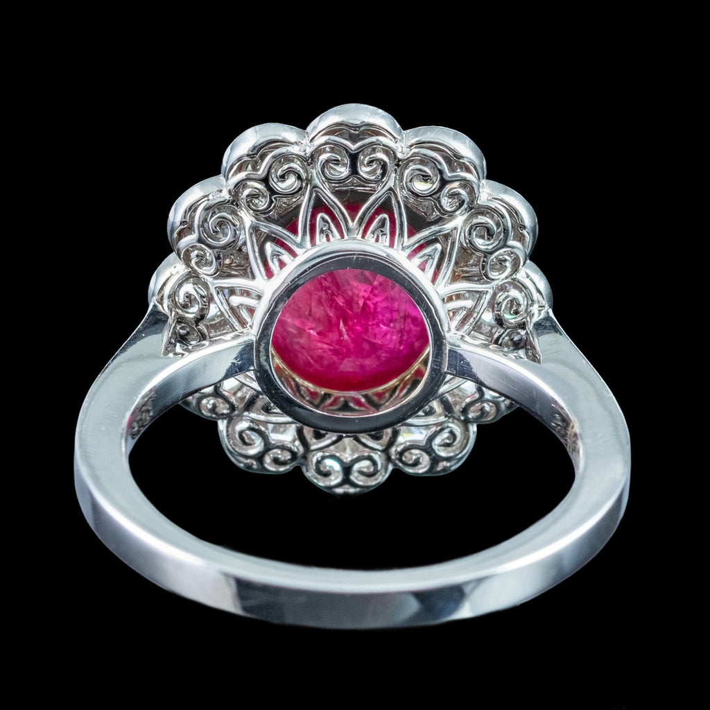 Edwardian Style Ruby Diamond Daisy Cluster Ring 3.22ct Ruby