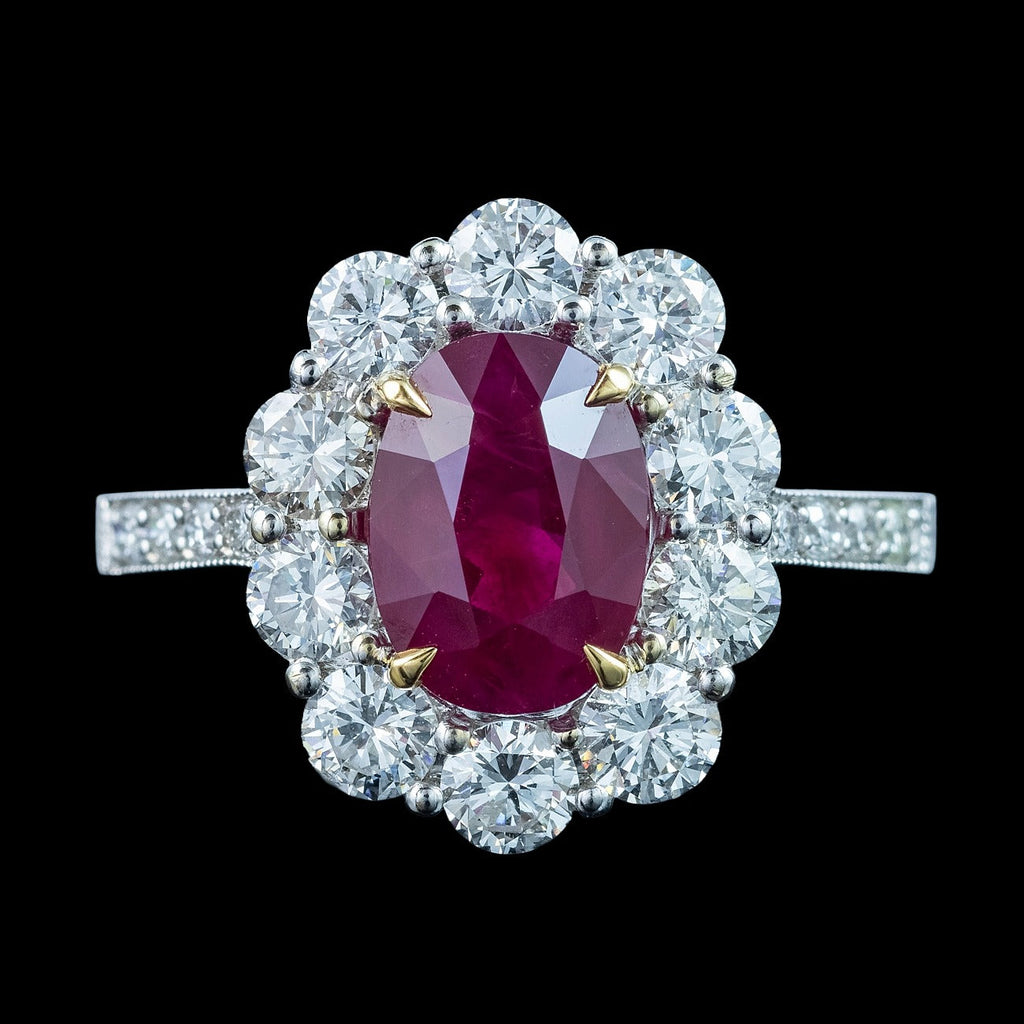 Edwardian Style Ruby Diamond Daisy Cluster Ring 2.12ct Ruby