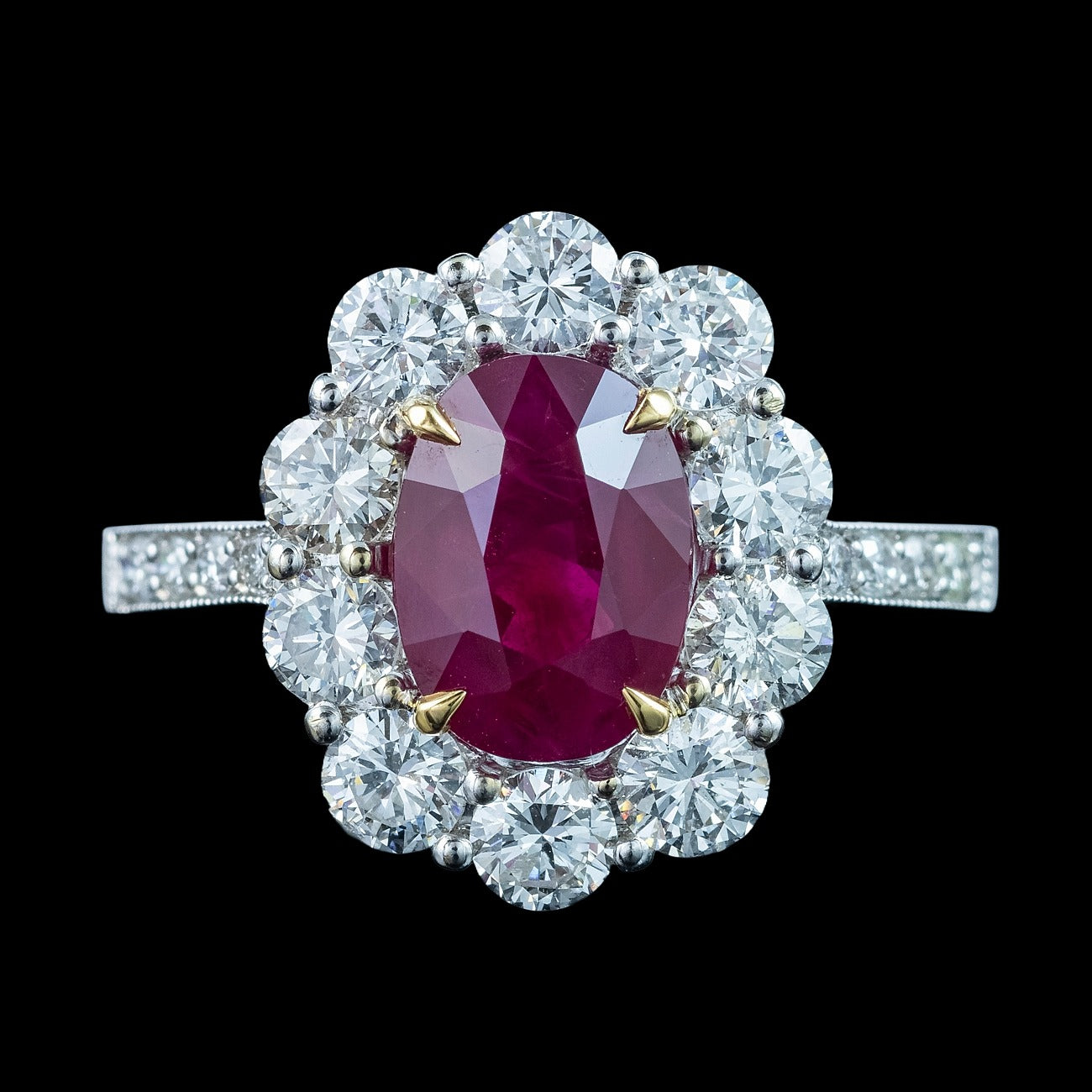 Edwardian Style Ruby Diamond Daisy Cluster Ring 2.12ct Ruby