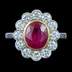 Edwardian Style Ruby Diamond Daisy Cluster Ring 3.22ct Ruby