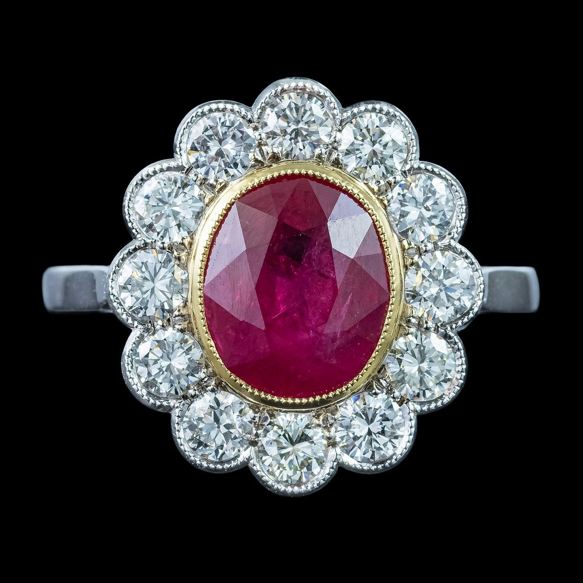 Edwardian Style Ruby Diamond Daisy Cluster Ring 3.22ct Ruby
