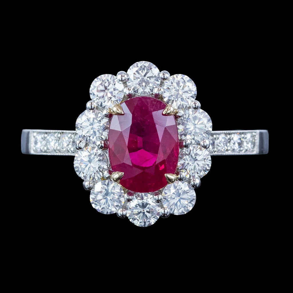 Edwardian Style Ruby Diamond Daisy Cluster Ring 1.67ct Ruby
