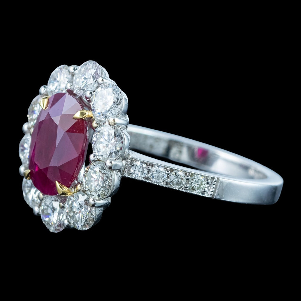 Edwardian Style Ruby Diamond Daisy Cluster Ring 2.12ct Ruby