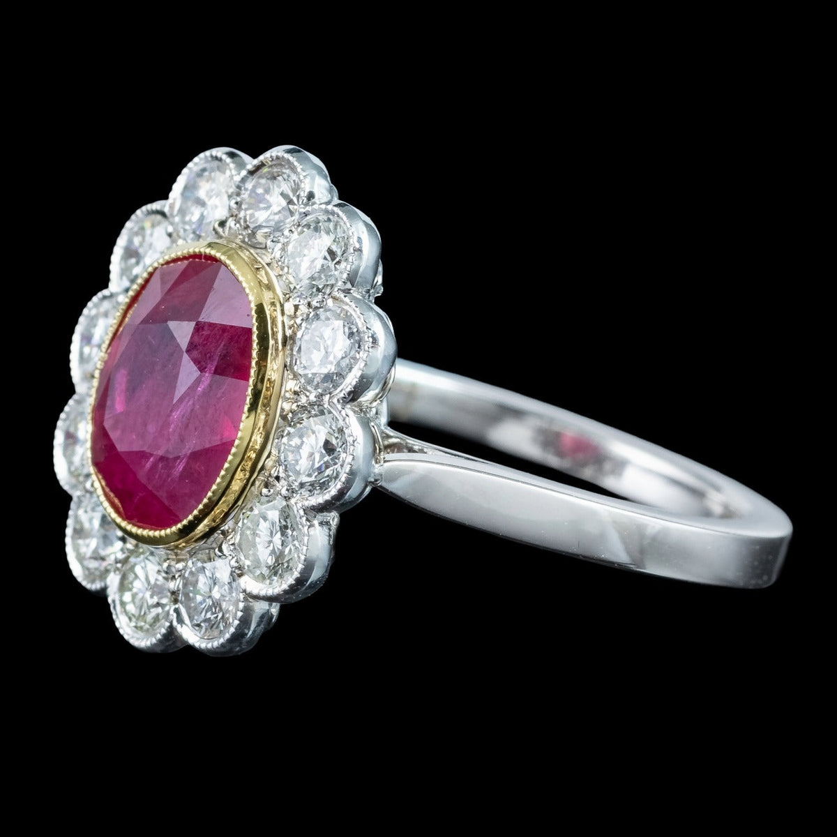 Edwardian Style Ruby Diamond Daisy Cluster Ring 3.22ct Ruby