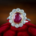 Edwardian Style Ruby Diamond Daisy Cluster Ring 3.22ct Ruby