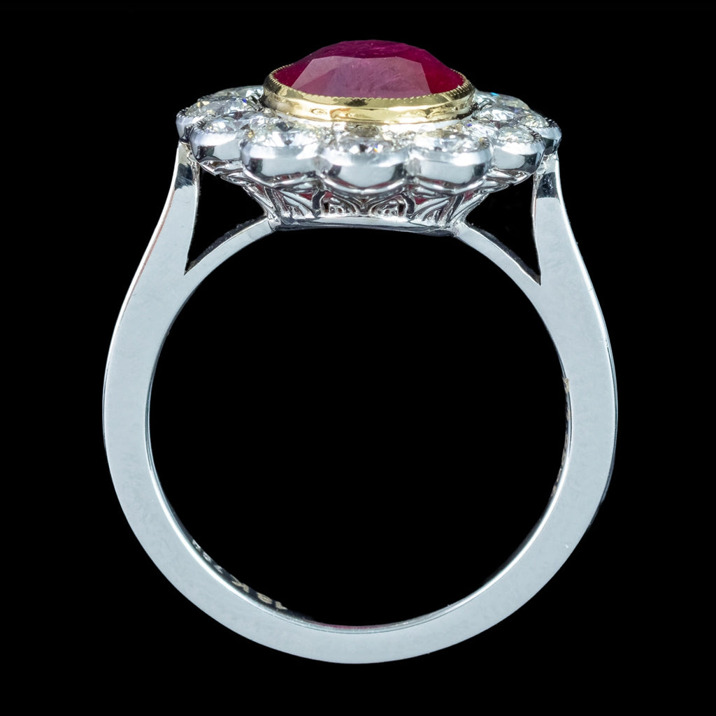 Edwardian Style Ruby Diamond Daisy Cluster Ring 3.22ct Ruby