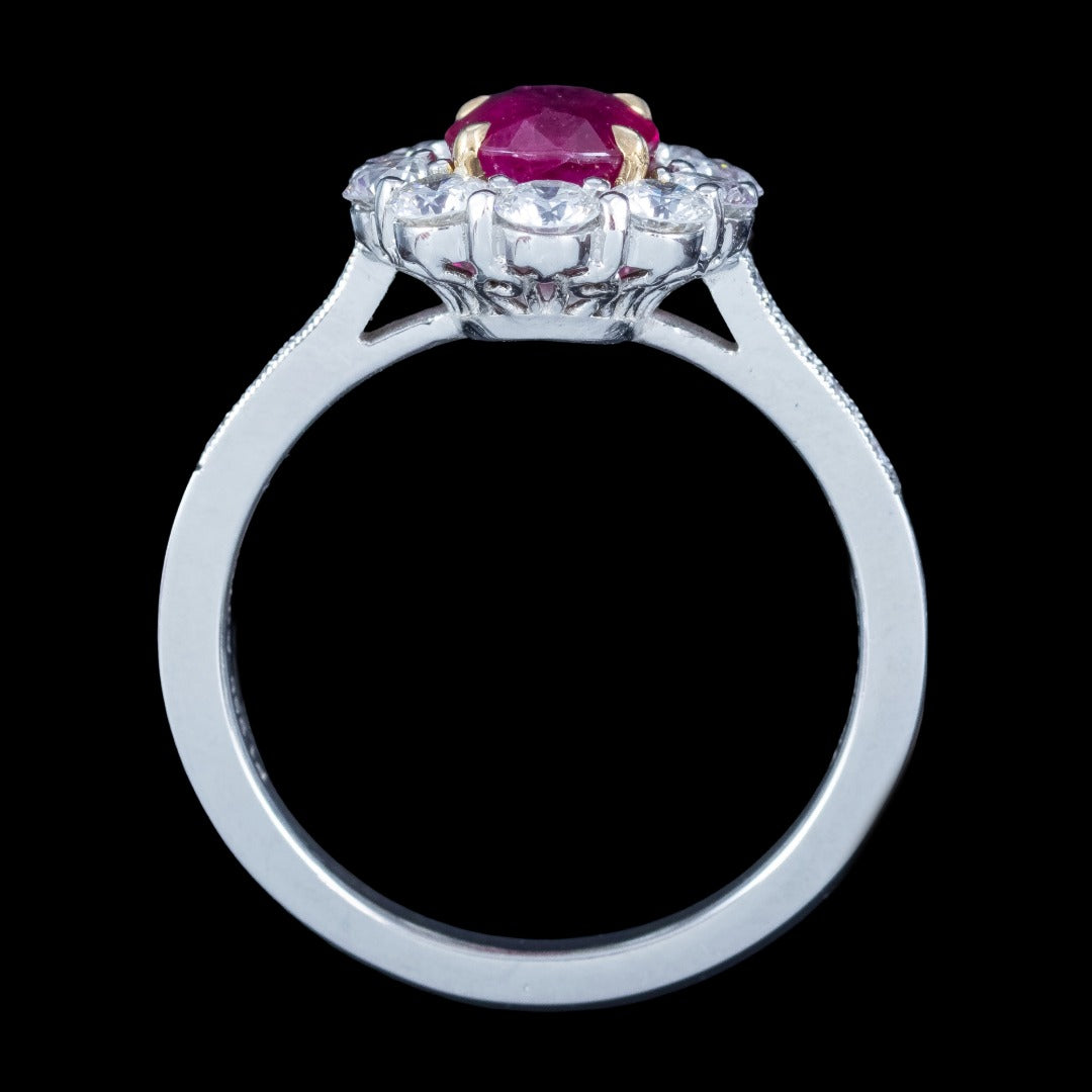 Edwardian Style Ruby Diamond Daisy Cluster Ring 1.67ct Ruby