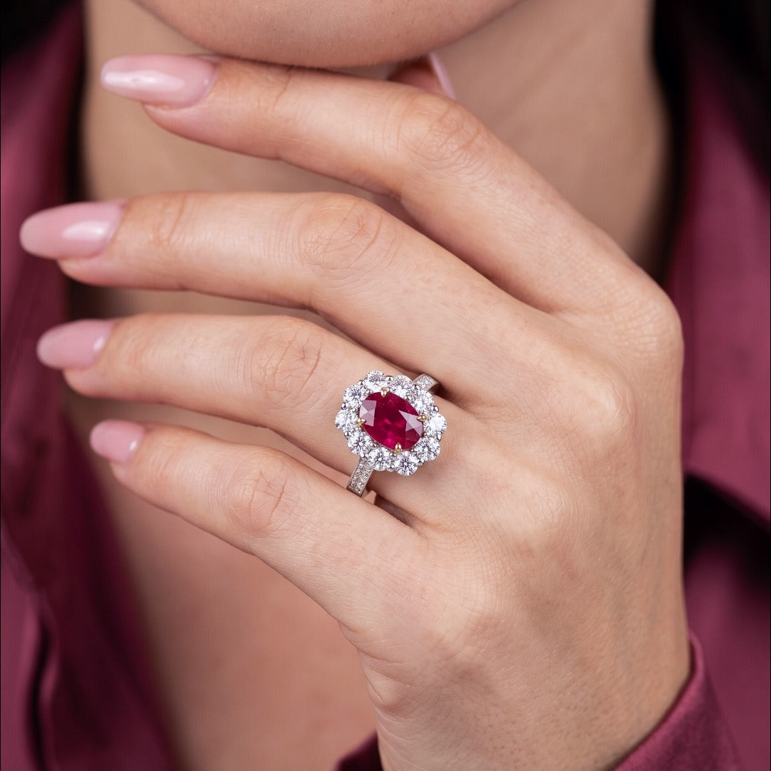 Edwardian Style Ruby Diamond Daisy Cluster Ring 1.67ct Ruby