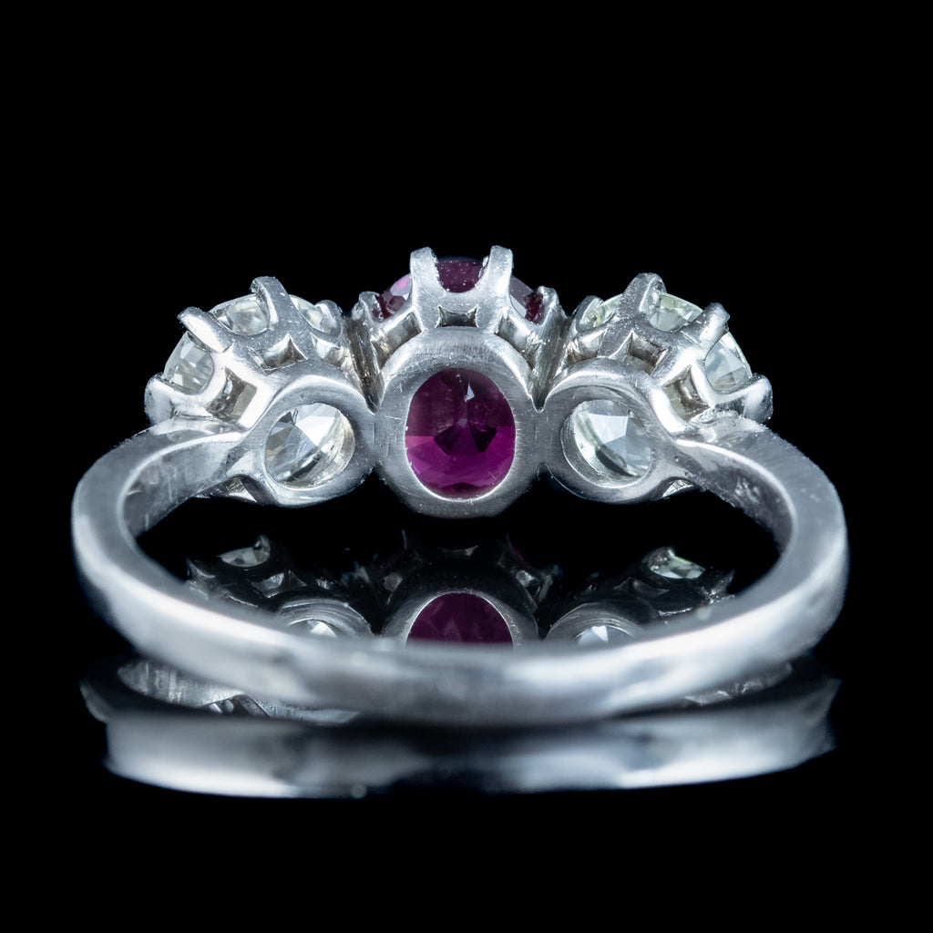 Edwardian Style Ruby Diamond Trilogy Ring 0.90ct Ruby 1.6ct Diamond