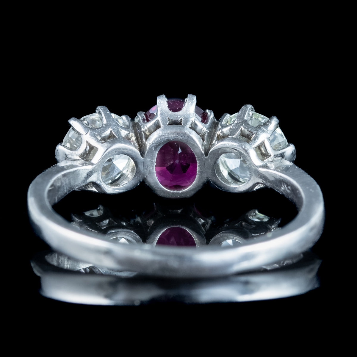Edwardian Style Ruby Diamond Trilogy Ring 0.90ct Ruby 1.6ct Diamond