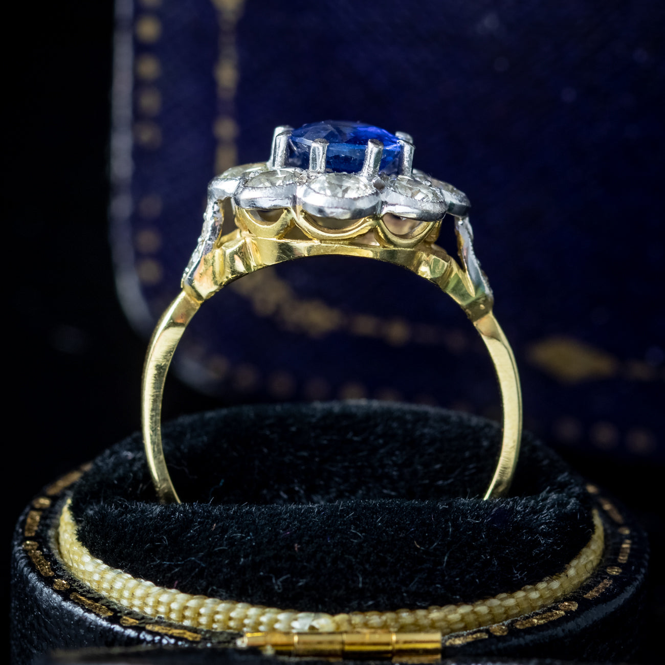 Edwardian Style Sapphire Diamond Daisy Cluster Ring 1.2ct Sapphire Secondary image