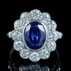 Edwardian Style Sapphire Diamond Cluster Ring 3.50ct Sapphire