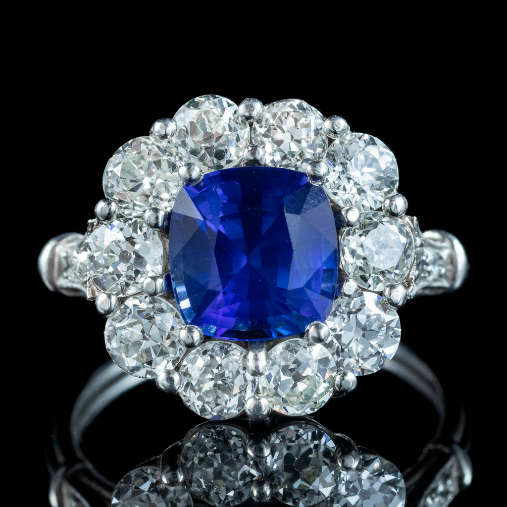 Edwardian Style Sapphire Diamond Cluster Ring 2.42ct Natural Sapphire