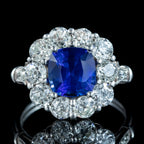 Edwardian Style Sapphire Diamond Cluster Ring 2.42ct Natural Sapphire