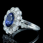 Edwardian Style Sapphire Diamond Cluster Ring 3.50ct Sapphire