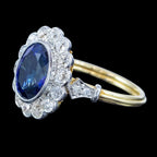 Edwardian Style Sapphire Diamond Cluster Ring 3.44ct Blue Sapphire 