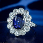 Edwardian Style Sapphire Diamond Cluster Ring 3.50ct Sapphire