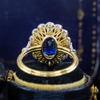 Edwardian Style Sapphire Diamond Cluster Ring 3.44ct Blue Sapphire 