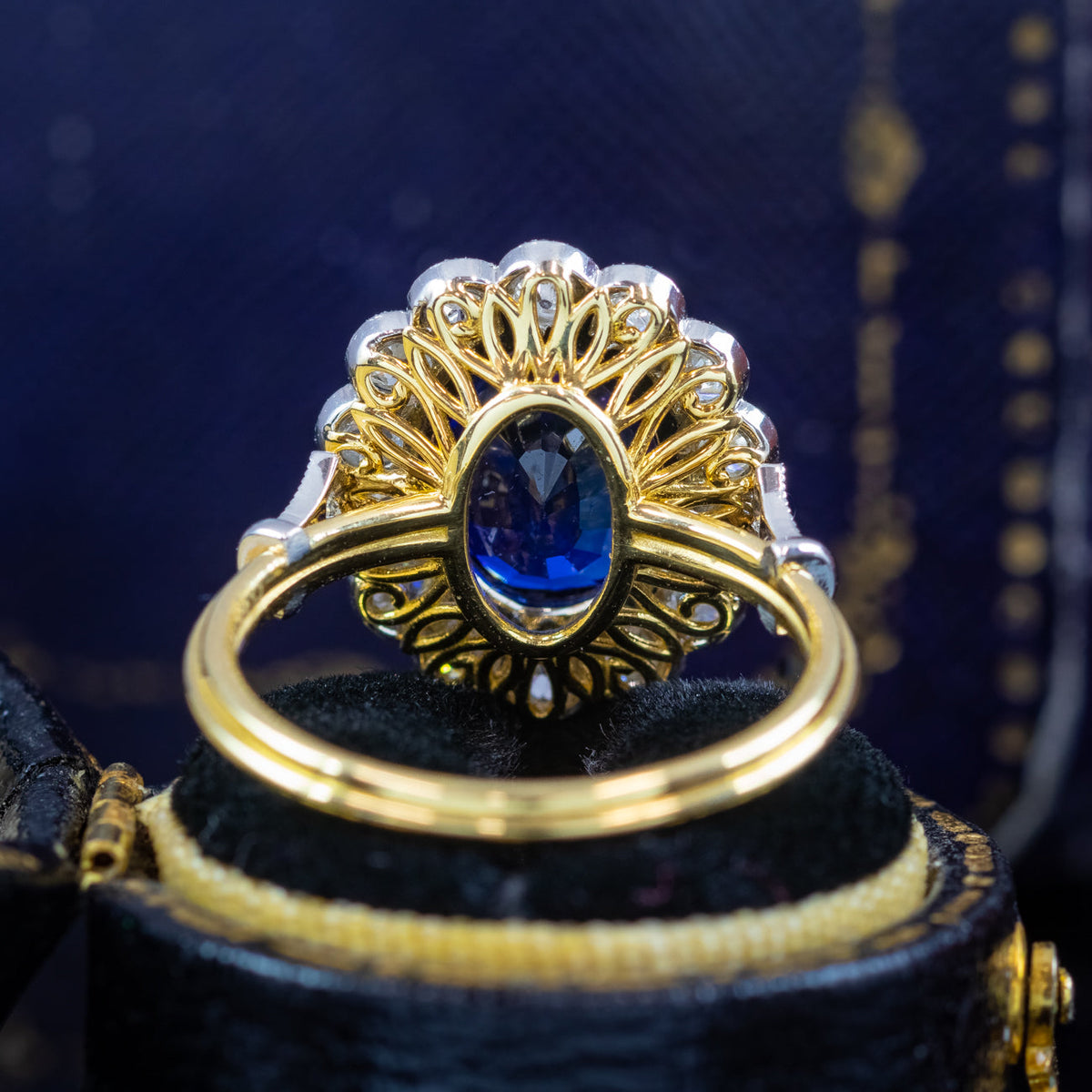 Edwardian Style Sapphire Diamond Cluster Ring 3.44ct Blue Sapphire 