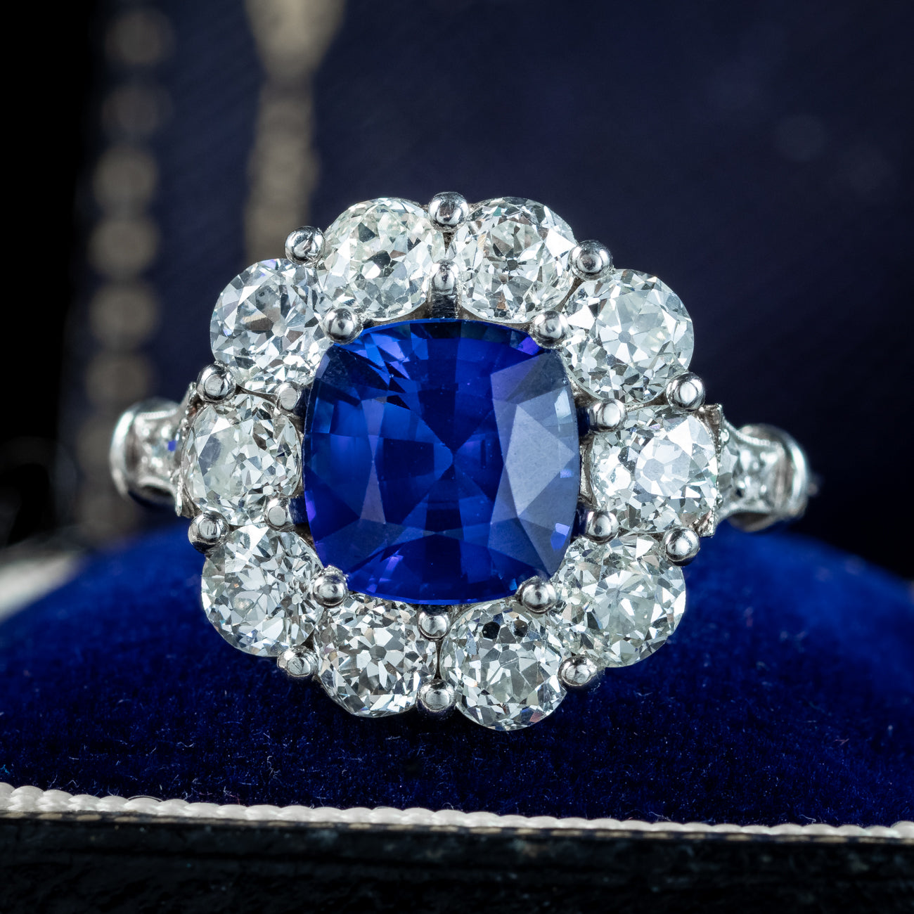 Edwardian Style Sapphire Diamond Cluster Ring 2.42ct Natural Sapphire Secondary image