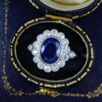 Edwardian Style Sapphire Diamond Cluster Ring 3.44ct Blue Sapphire 
