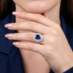 Edwardian Style Sapphire Diamond Cluster Ring 3.44ct Blue Sapphire 