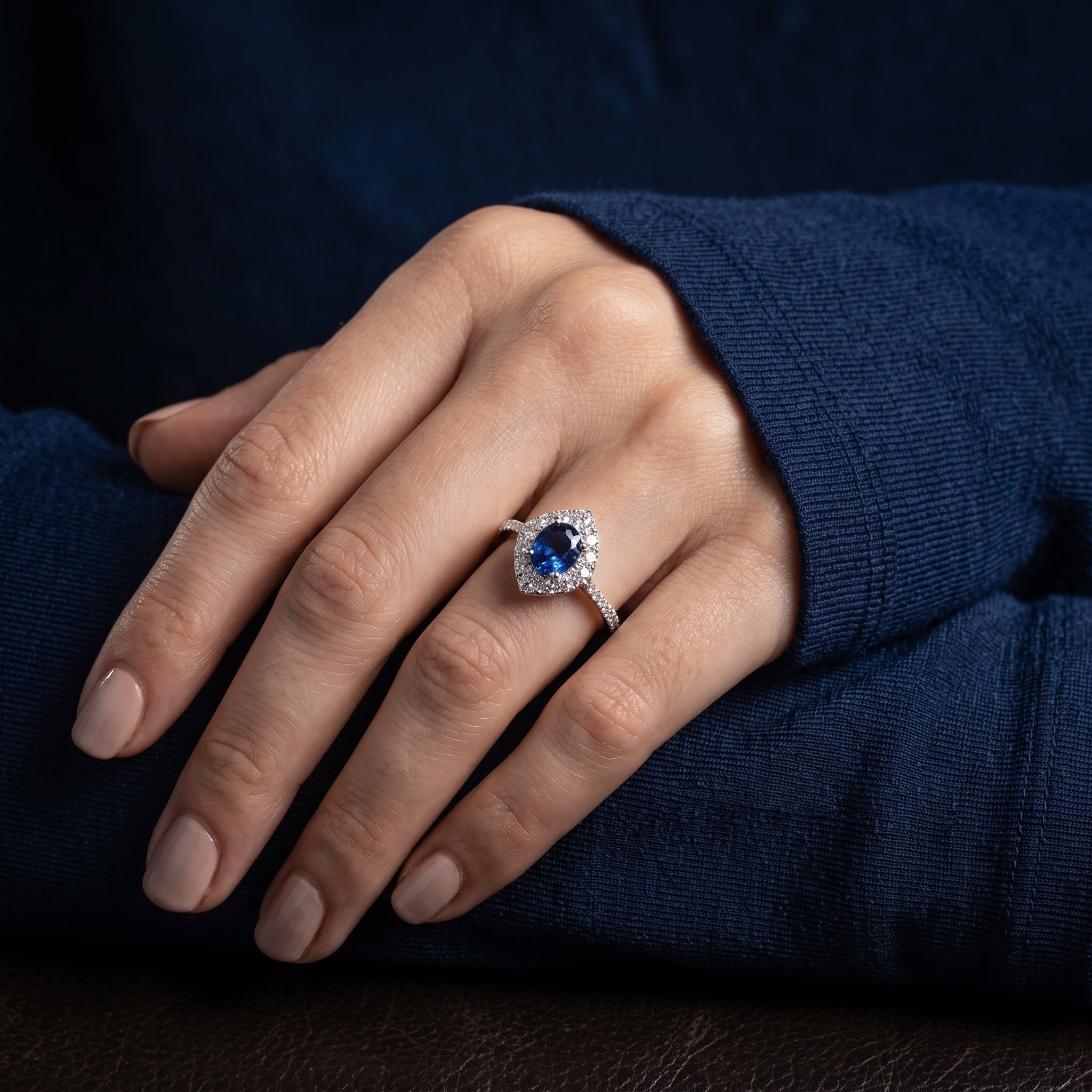 Edwardian Style Sapphire Diamond Cluster Ring 0.76ct Blue Sapphire Secondary image