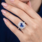 Edwardian Style Sapphire Diamond Daisy Cluster Ring 2.58ct Sapphire