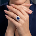 Edwardian Style Sapphire Diamond Daisy Cluster Ring 6.08ct Sapphire With Cert