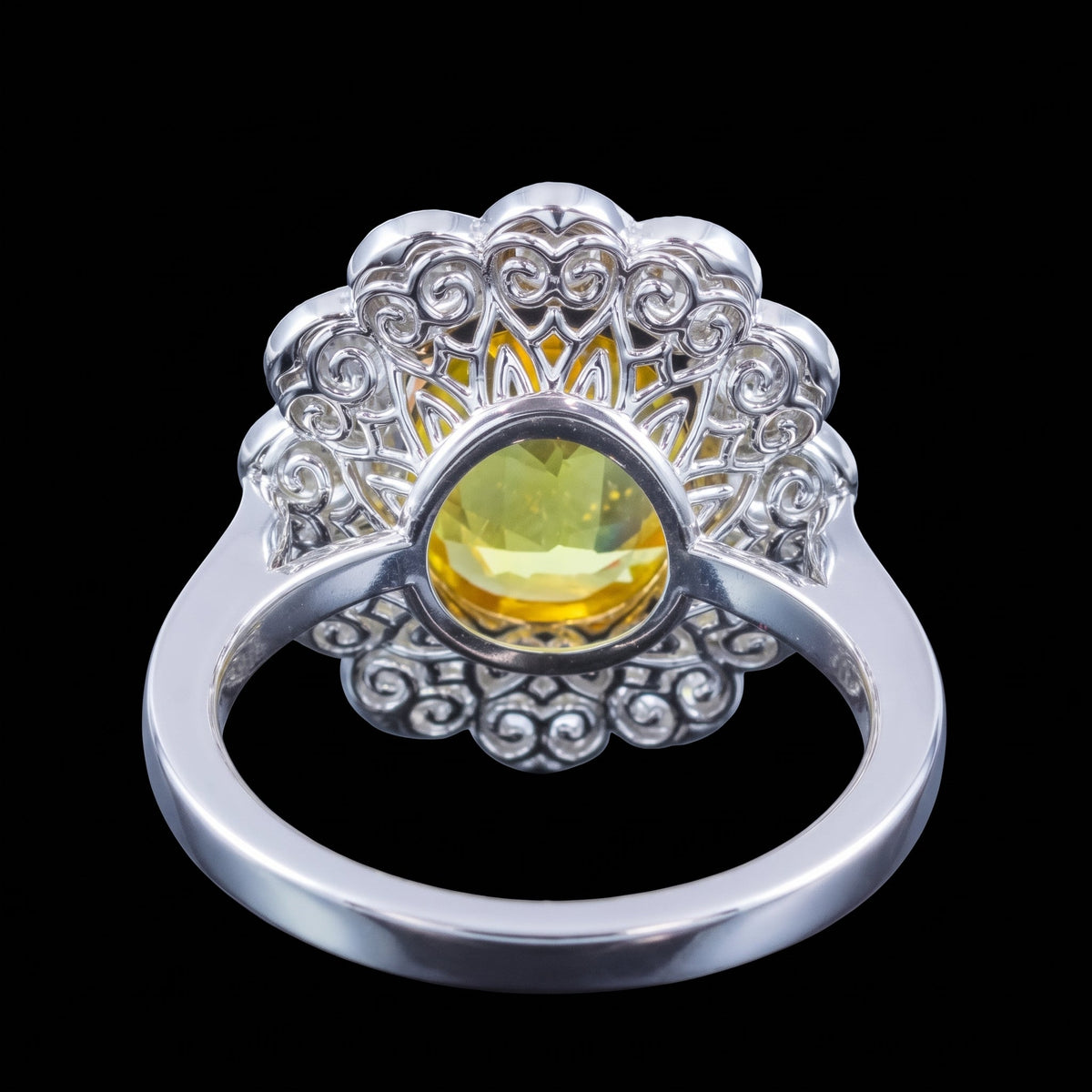 Edwardian Style Sapphire Diamond Daisy Cluster Ring 2.76ct Yellow Sapphire