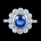 Edwardian Style Sapphire Diamond Daisy Cluster Ring 2.58ct Sapphire 