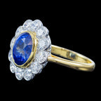 Edwardian Style Sapphire Diamond Daisy Cluster Ring 6.08ct Sapphire With Cert