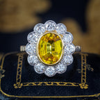 Edwardian Style Sapphire Diamond Daisy Cluster Ring 2.76ct Yellow Sapphire