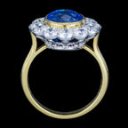 Edwardian Style Sapphire Diamond Daisy Cluster Ring 6.08ct Sapphire With Cert