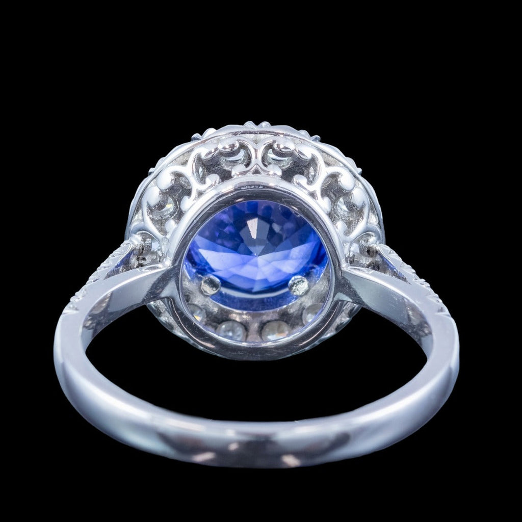 Edwardian Style Sapphire Diamond Halo Cluster Ring 2.66ct Blue Sapphire