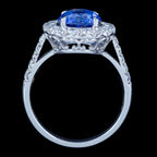 Edwardian Style Sapphire Diamond Halo Cluster Ring 2.66ct Blue Sapphire