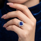 Edwardian Style Sapphire Diamond Halo Cluster Ring 2.66ct Blue Sapphire