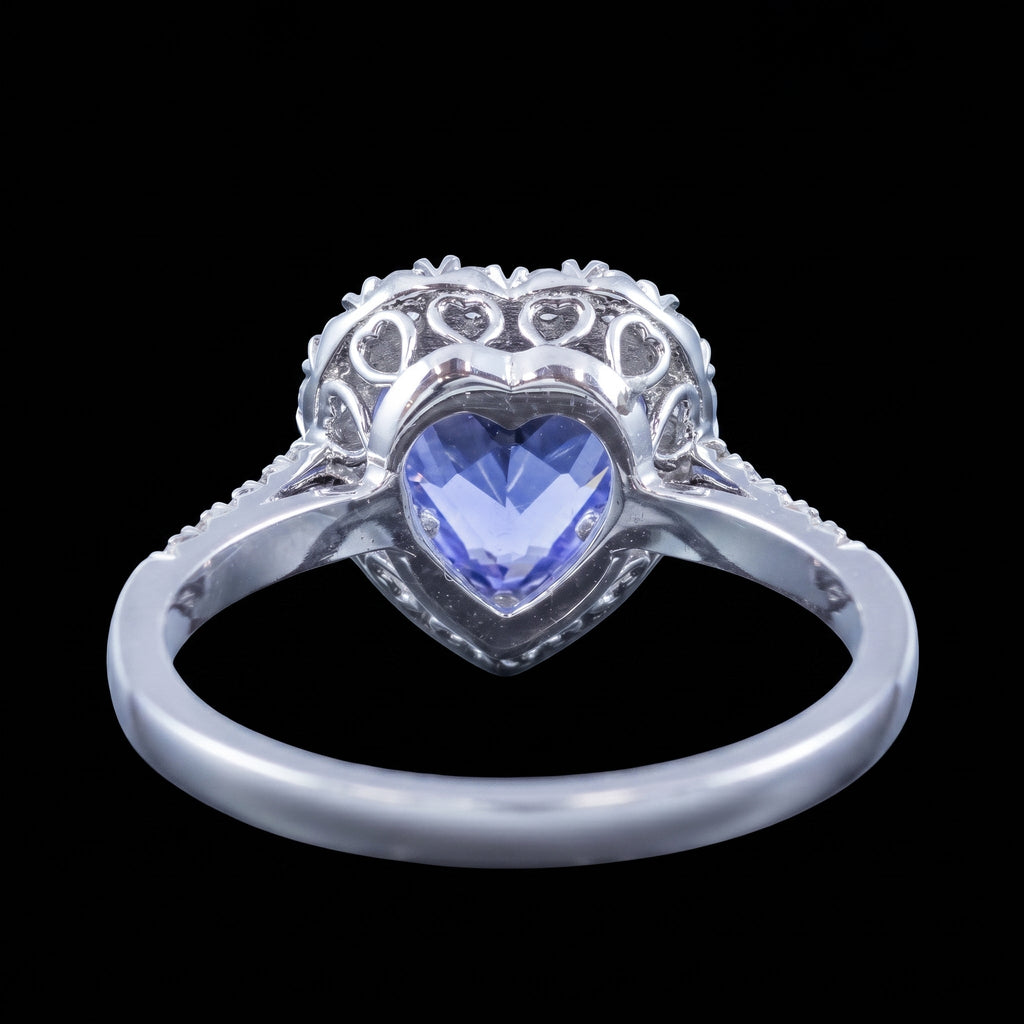 Edwardian Style Sapphire Diamond Heart Cluster Ring 2.37ct Blue Sapphire