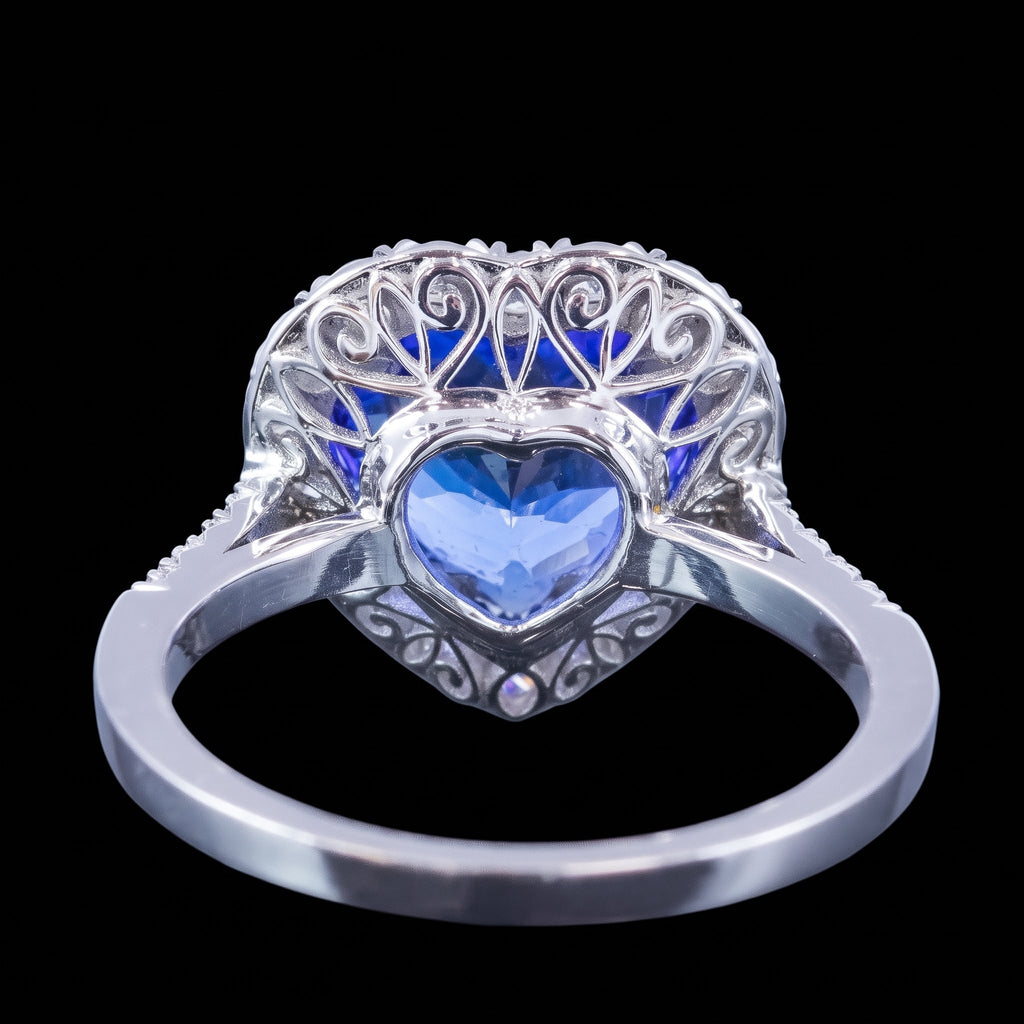 Edwardian Style Tanzanite Diamond Heart Cluster Ring 3.28ct Tanzanite