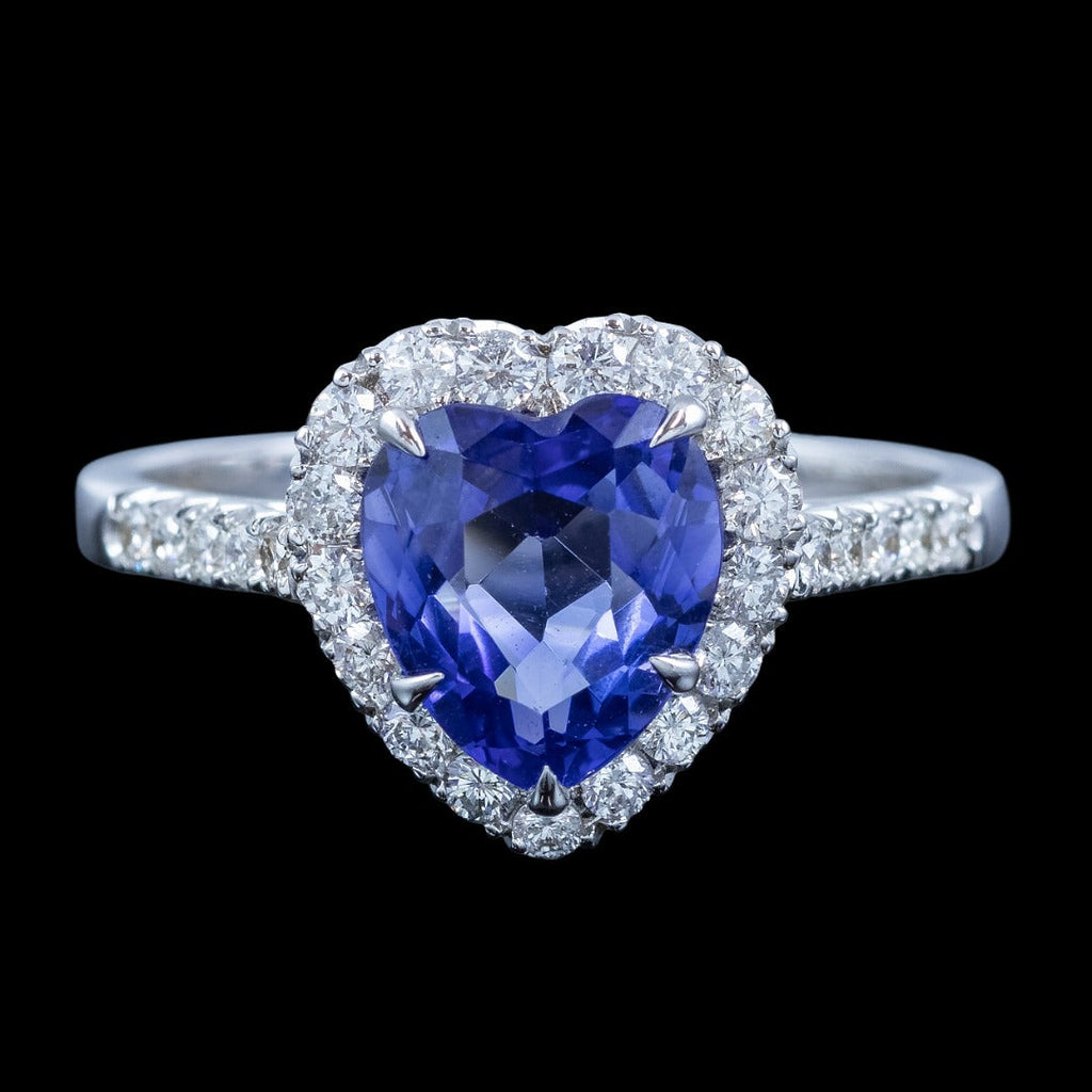 Edwardian Style Sapphire Diamond Heart Cluster Ring 2.37ct Blue Sapphire
