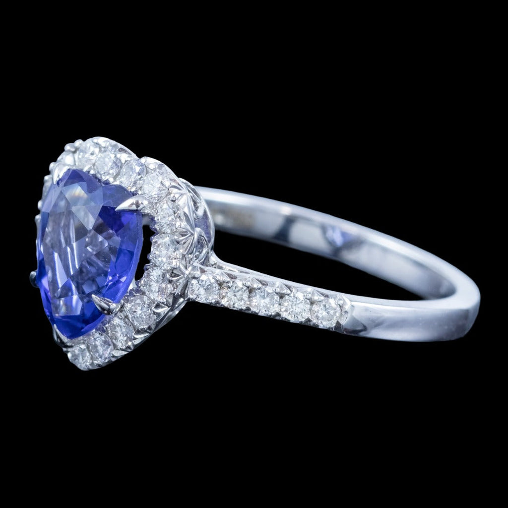 Edwardian Style Sapphire Diamond Heart Cluster Ring 2.37ct Blue Sapphire