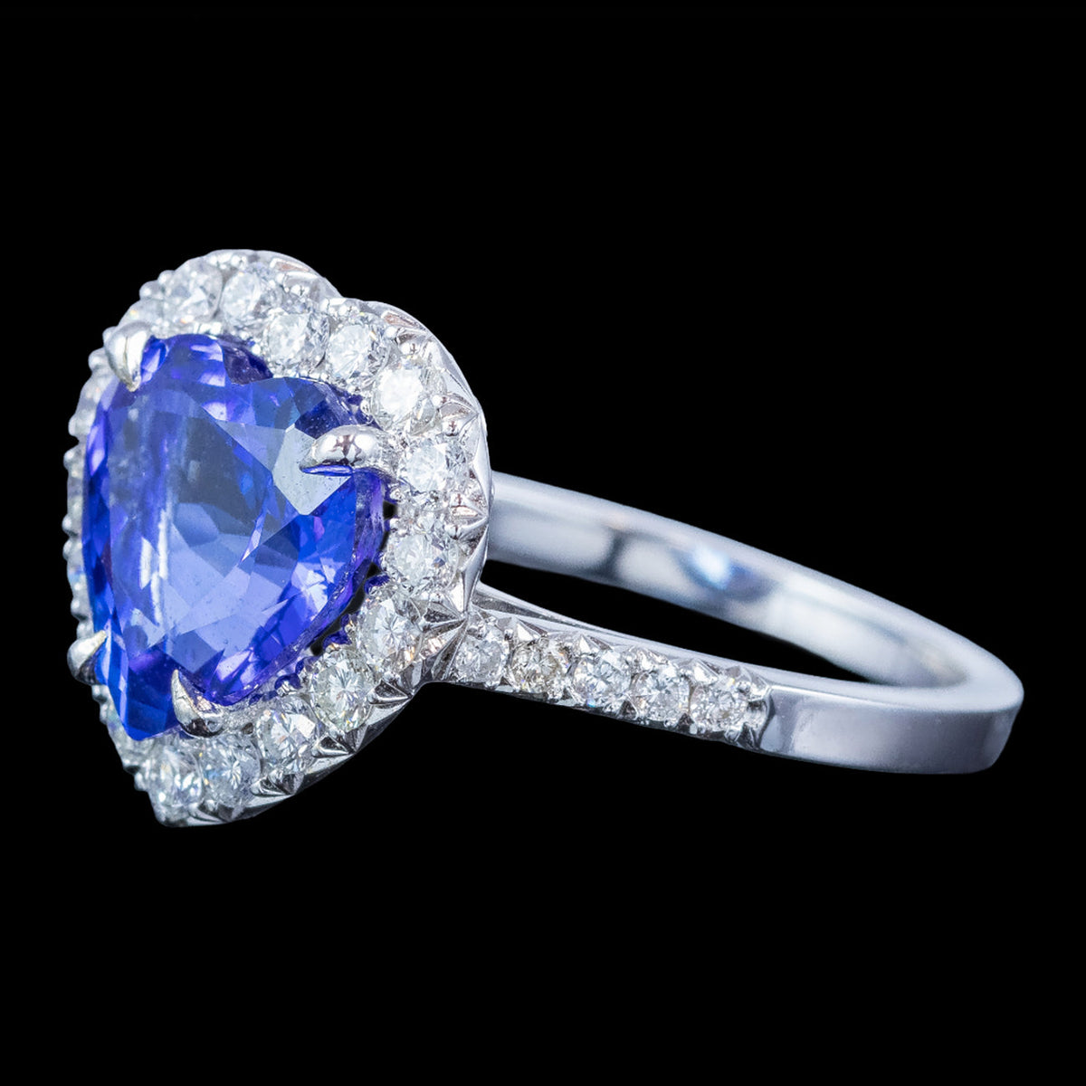 Edwardian Style Tanzanite Diamond Heart Cluster Ring 3.28ct Tanzanite