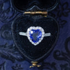 Edwardian Style Sapphire Diamond Heart Cluster Ring 2.37ct Blue Sapphire