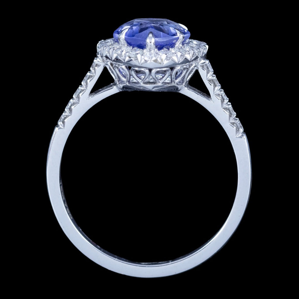 Edwardian Style Sapphire Diamond Heart Cluster Ring 2.37ct Blue Sapphire