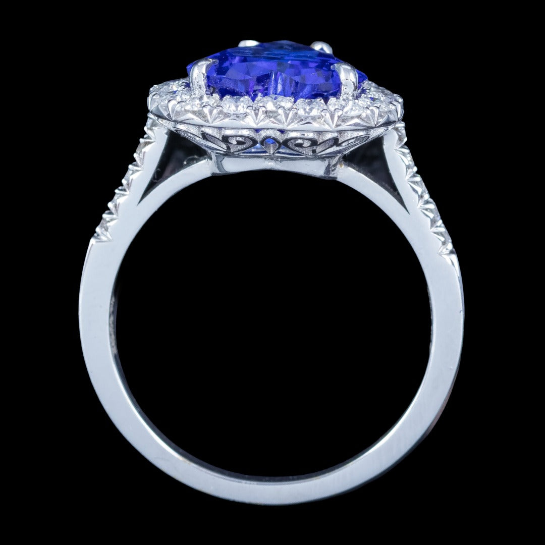 Edwardian Style Tanzanite Diamond Heart Cluster Ring 3.28ct Tanzanite